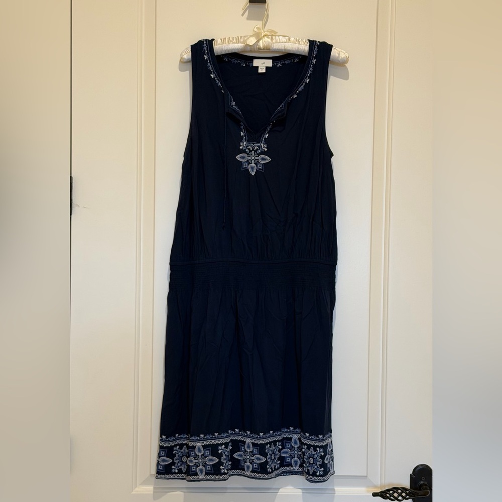 J-Jill Blue Dress with Floral Embroidery